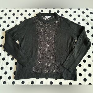 Zara Black Lace Panel Crewneck Sweater